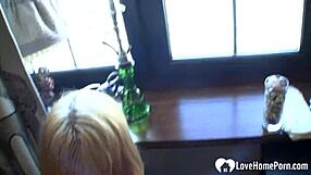 Blonde Wife Bent Over for Homemade Blowjob