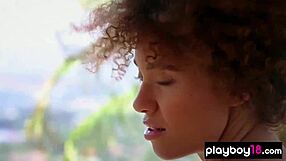 Watch this skinny ebony babe rip her clothes and strip down to show her natural tits and ass outdoors.