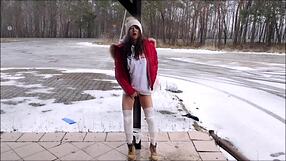 horny polish brunette masturbates outdoors to extreme orgasm. she reaches intense climax by the road