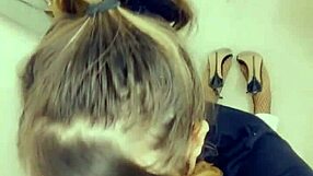 Sexy shemale sucks cock on her knees!