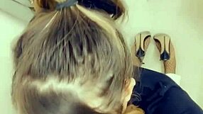 Sexy shemale sucks cock on her knees!