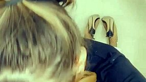 Sexy shemale sucks cock on her knees!