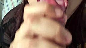 horny teen gives sloppy blowjob with cumshot