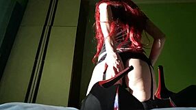 Redhead Slut in Black Lingerie Licking and Sucking Heels and Toes