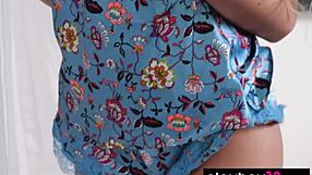 petite blondie riley anne reveals her shaved pussy on a sideboard