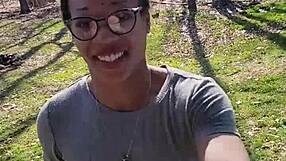 Ebony slave holds pee outdoors as master pisses on her during desperation play.