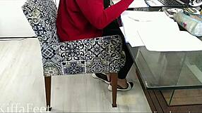 role play hot school teacher dangling feet for worship and facestool