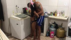 Laundry sex with beautiful brunette caught leads to hot homemade tryst