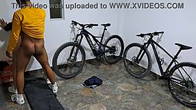 My cousin sucks my big cock in the garage before we fuck against the wall