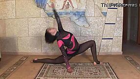 Teen Stretches Legs and Body, Showing Off Huge Tits!