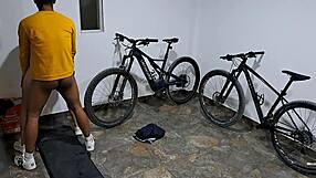 My cousin sucks my big cock in the garage before we fuck against the wall