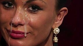 hot doll gets facial cumshot gulping juice