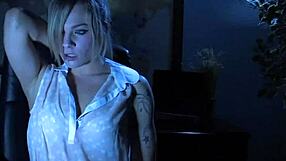 Blonde teen Dahlia fingers pussy in dark