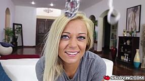 Blindfolded Kenzie Green sucking stepbro's cock