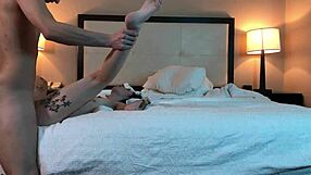 Rough missionary fucking the hot tatted petite 18+ beauty's tight young pussy in intense session