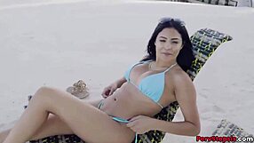 thick latina stepsister feels the taboo thrill as she's fucked hard on the beach by a big cock.