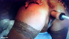 The milf with the big ass squirts intensely during the machine fucking