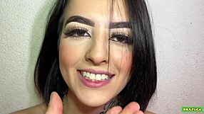 Brazilian teen pornstar Duda Pimentinha receives cumshot in coveted full scene.