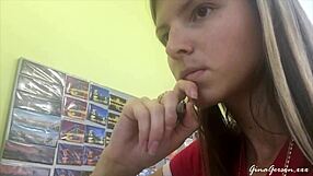 Blonde teen explores her new flat