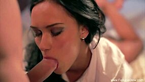 she gives a fun bedtime blowjob, swallowing with experience