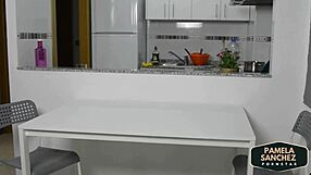 pamela sanchez strips and gets fucked on table