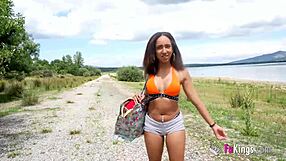 Ebony babe PICKS UP any guy NEXT TO THE LAKE
