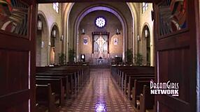 Wild Teen Flashes Big Tits in Church