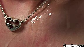 spicy doll gets cumshot on her face sucking all the spunk