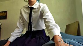 Victoria talks dirty while stroking cock to explosive cumshot