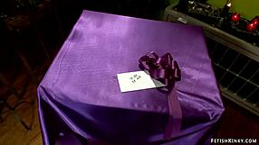 Huge tits MILF lezdom whips and chokes bound slave in submission