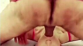 he pushes his cock deep into her throat and pussy