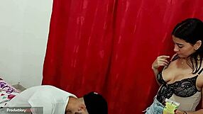 While rubbing my friend's leg, his penis hardens, my pussy wets, I suck his cock