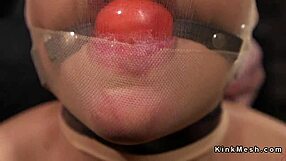 Brunette Slave Gets Hose Over Face