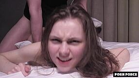 Submissive Whore Serves Him in Bedroom Until He Cums