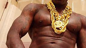 Hallelujah Johnson worships his big black cock, stroking and cumming while watching you