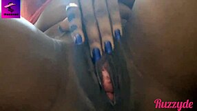 Ebony ruzzyde intensely squirts during extreme self-fucking with dildo