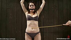 Bound Slave Gagged and Caned on Sybian Machine in Lingerie