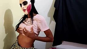 Brunette student skips class for homemade halloween porn