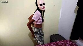 Brunette student skips class for homemade halloween porn