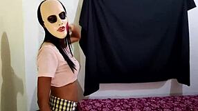 Brunette student skips class for homemade halloween porn