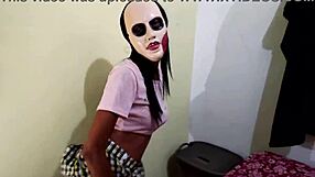 Brunette student skips class for homemade halloween porn