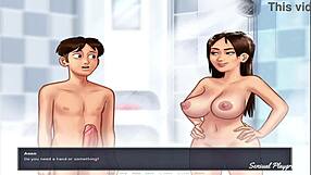 summertime saga: stepsister's bbw blowjob in shower turns into deepthroat and facial cumshot