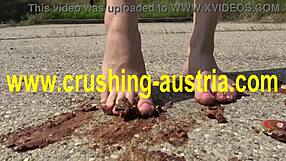 Amber enjoys foot food outdoor in pov