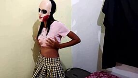 Brunette student skips class for homemade halloween porn