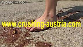 Amber enjoys foot food outdoor in pov