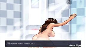 summertime saga: stepsister's bbw blowjob in shower turns into deepthroat and facial cumshot