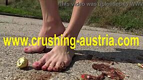 Amber enjoys foot food outdoor in pov