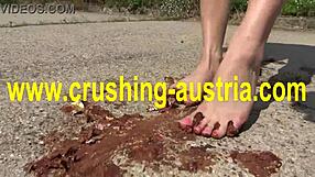 Amber enjoys foot food outdoor in pov