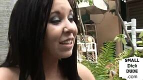 Smallcock guy enjoys outdoor threesome handjob by femdom teens.