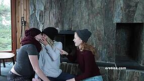 In the scenic mountains, three blondes passionately explore lesbian pleasures